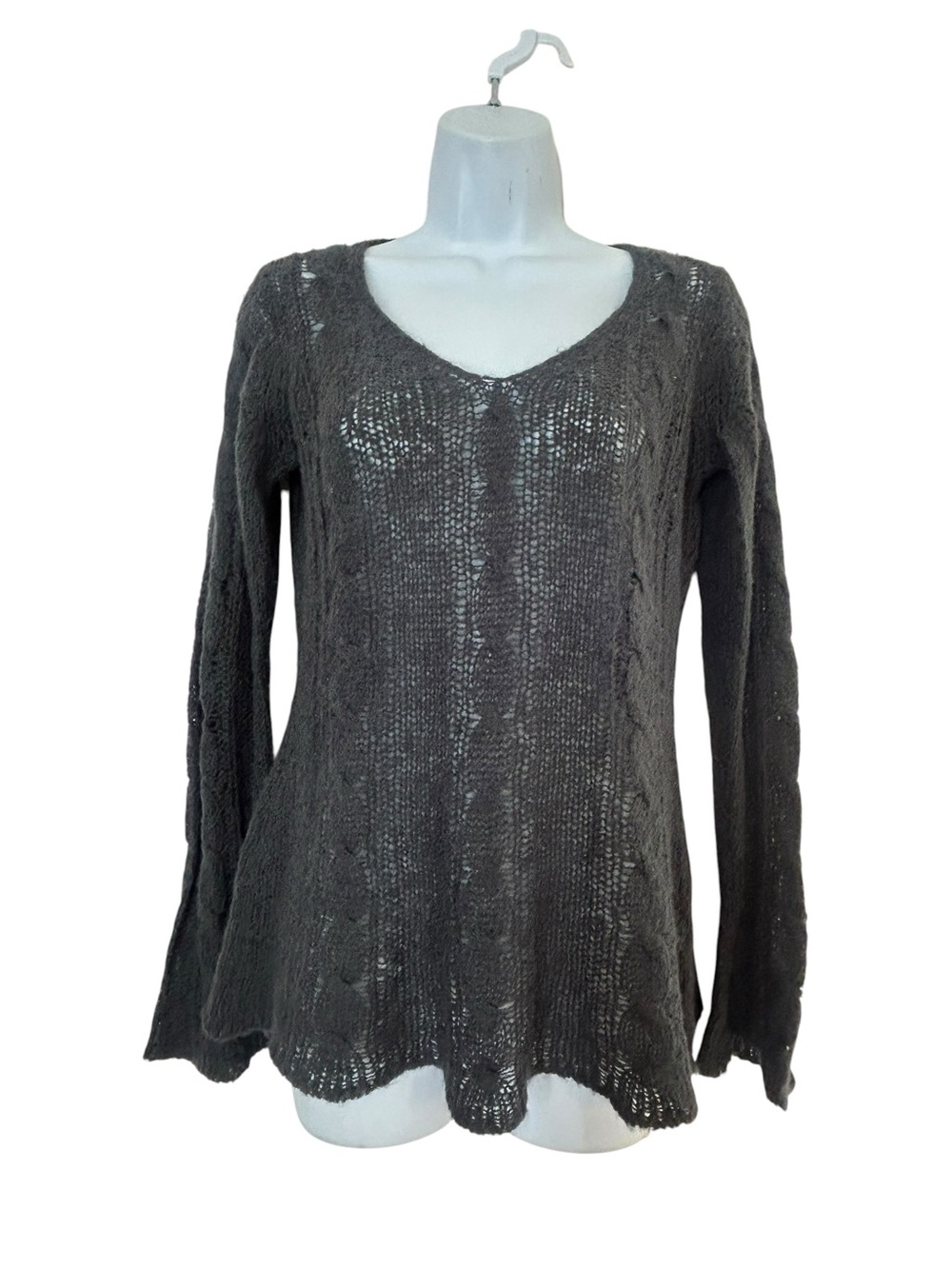Wooden Ships Charcoal Open-Knit V-Neck Sweater